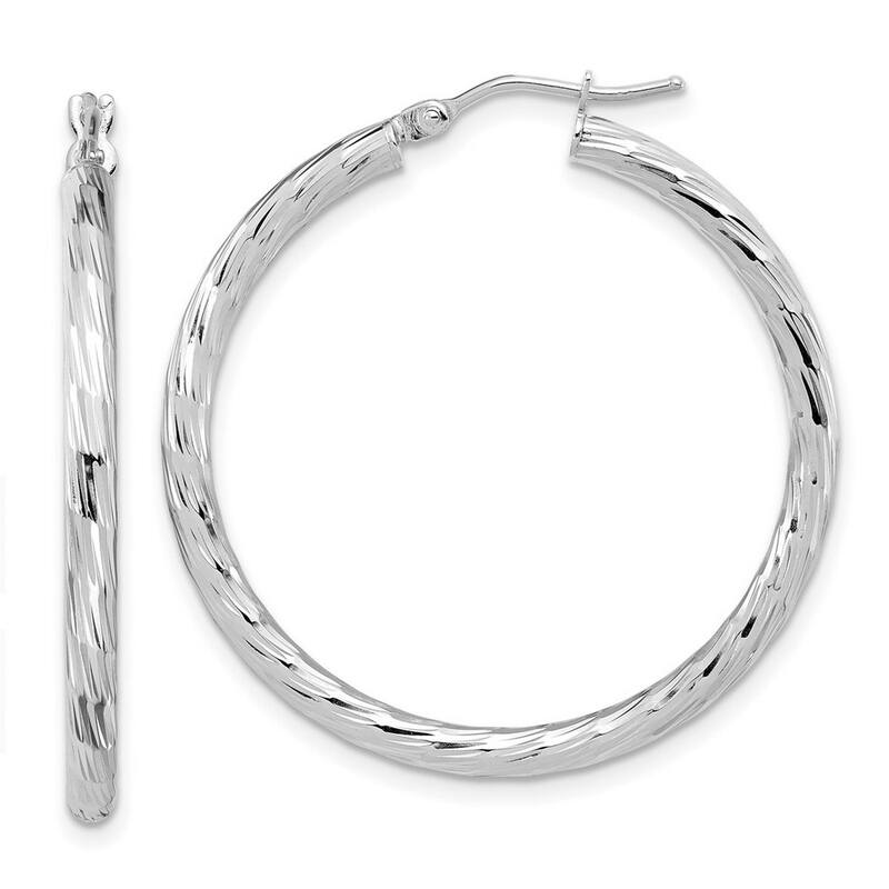 Curata 14k White Gold Polished Sparkle Cut Hoop Earrings - 34.9x33.45mm