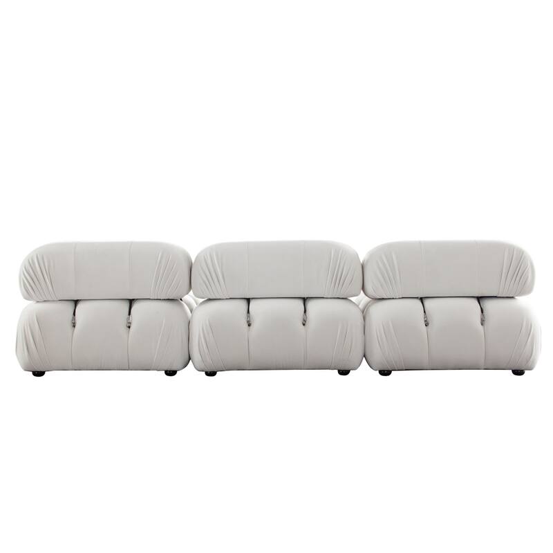 Hito 3 Piece Modular Sofa Set, 111 Inches, Light Cream Bubble Grid Tufting