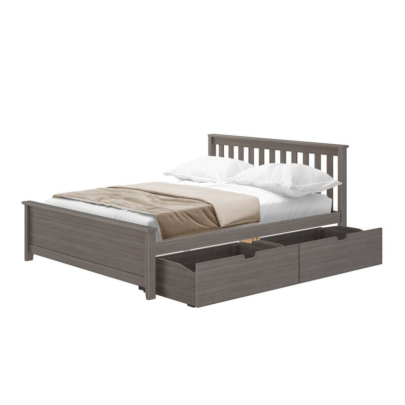 Plank and Beam Queen Bed with Storage Drawers and Slat Headboard