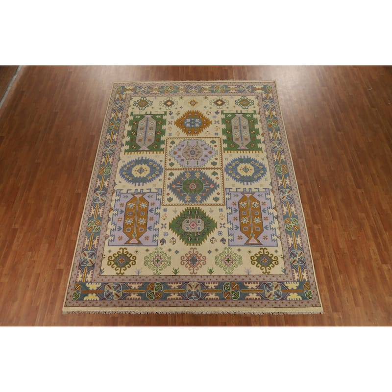 Hand Knotted Oriental 100% Wool Carpet Traditional Geometric Beige & Ivories Heriz (serapi) Area Rug - 11' 10'' X 8' 10''
