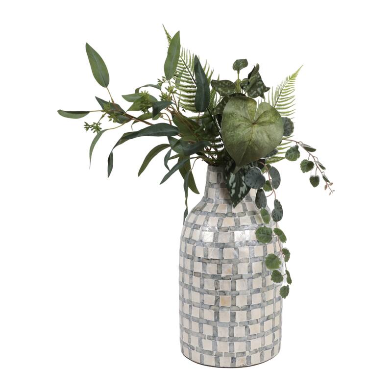 Mosaic Capiz Vase with Checkered Pattern - Tall Flower Vase