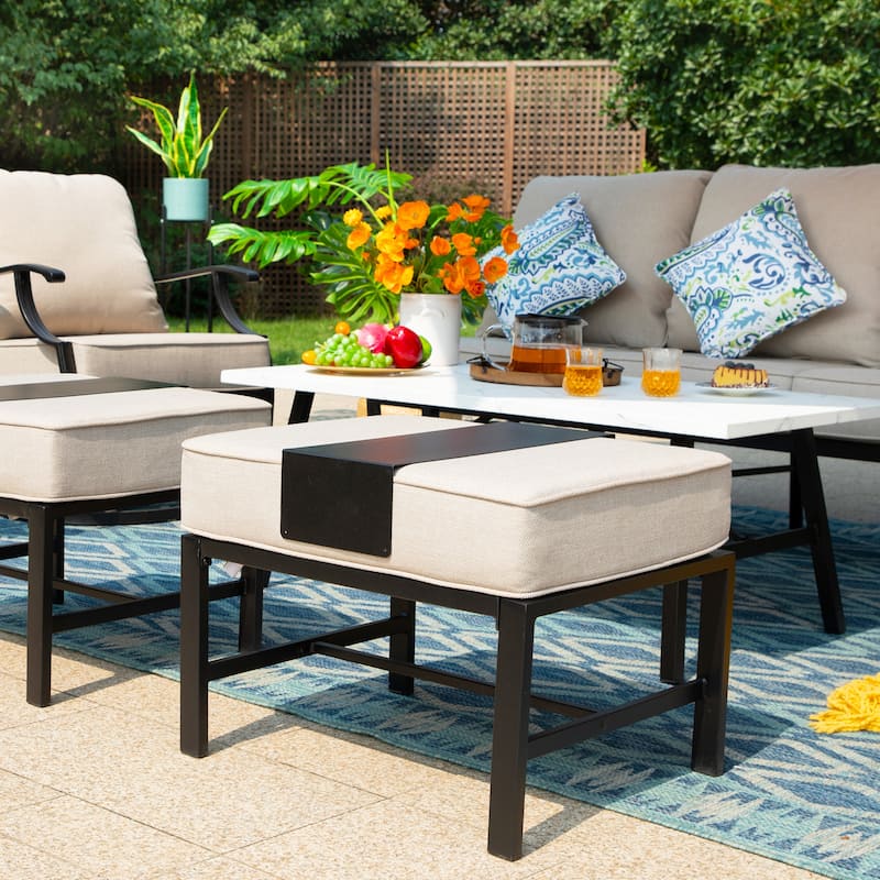 MAISON ARTS Patio Conversation Sets 5/7/9-Seat, Sofa Set with 2 Single Sofa Chairs, 3-Seater Sofa, Ottoman and Coffee Table