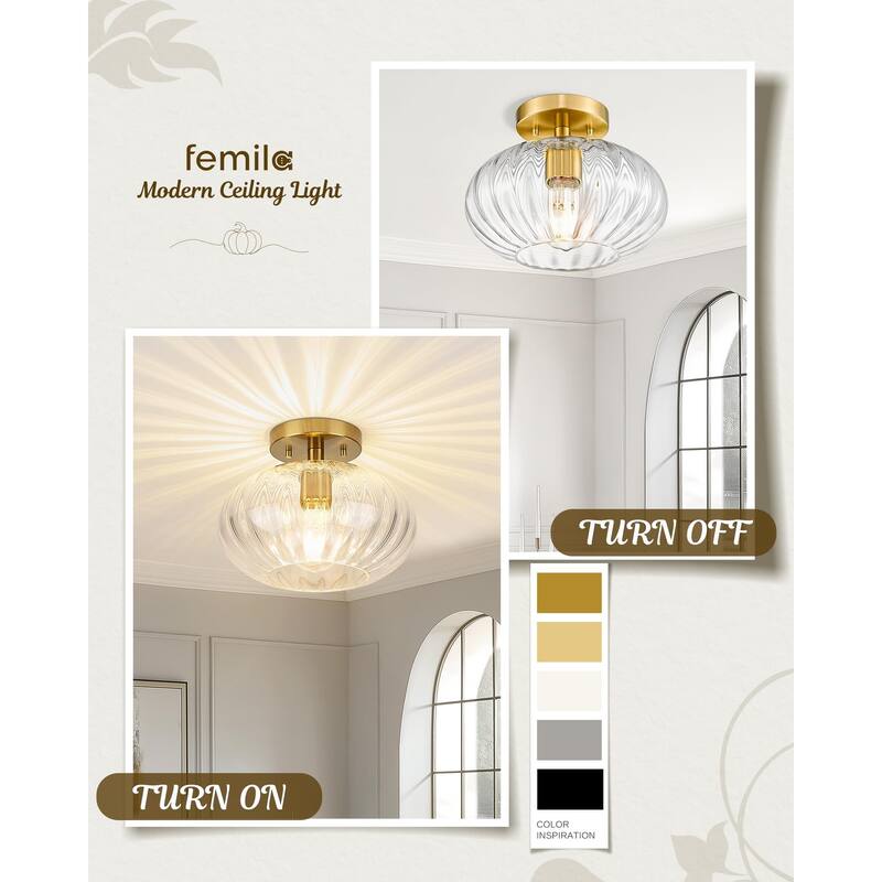 10.3" Dome Glass Flush Mount Modern Ceiling Light