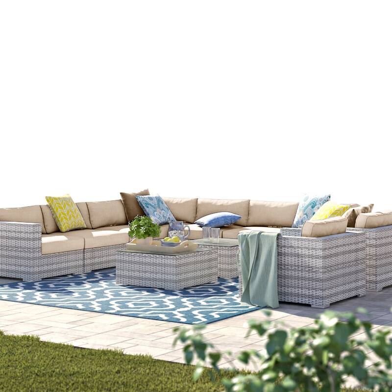 Wicker/Rattan 11 piece sectional Seating Group with Sunbrella Cushions - Beige