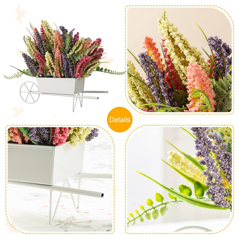 Glitzhome 11"H Pink, Purple & Yellow Mixed Heather Cart Centerpiece