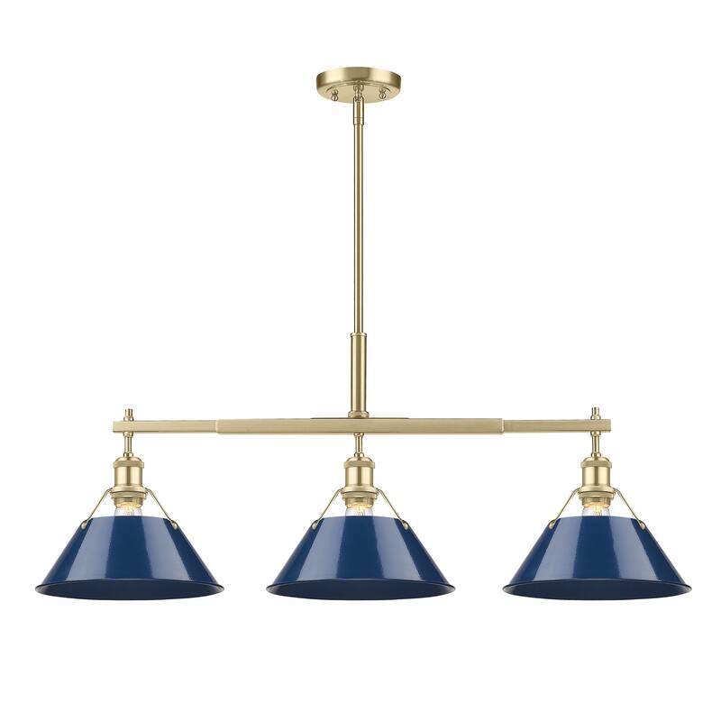 Yep by Golden Lighting Orwell 3-light Island Light in Brushed Champagne Brass and Navy Blue shade - Gold