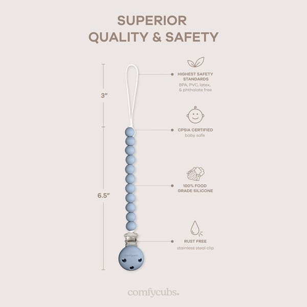 dimension image slide 3 of 10, Baby Pacifier Clips, 100% Food Grade Silicone by Comfy Cubs