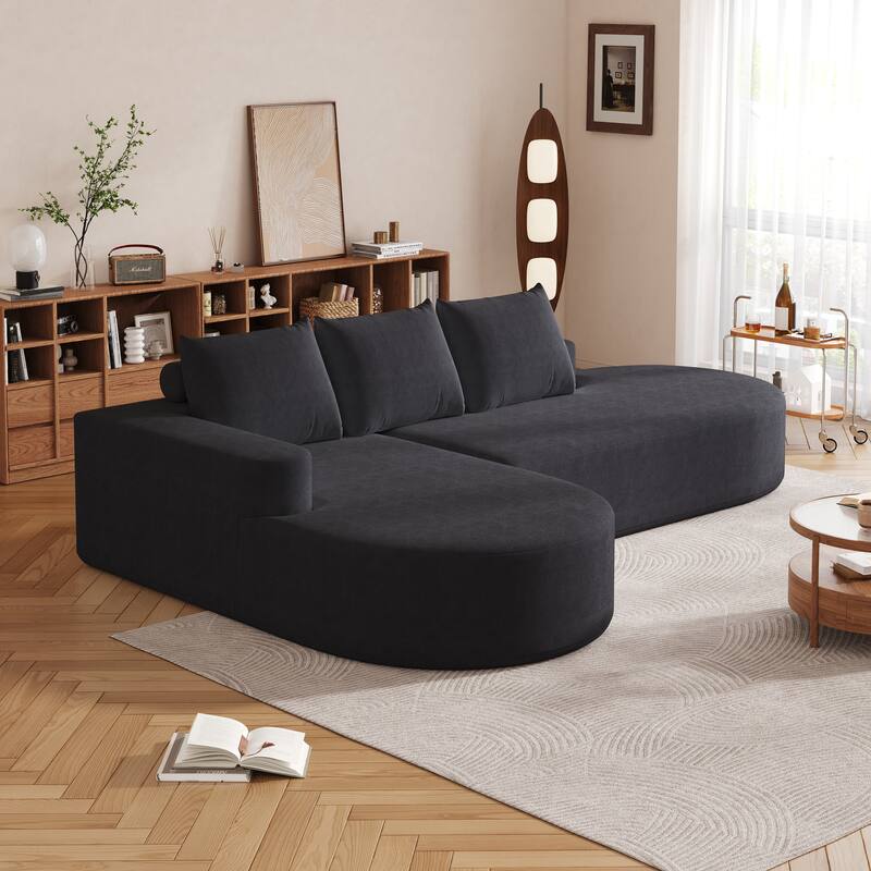 L Shaped Modular Curved Sectional Sofa, Chenille Upholstered 3 Seat Sofa, Corner Sofa with 3 Pillows for Living Room, Bedroom