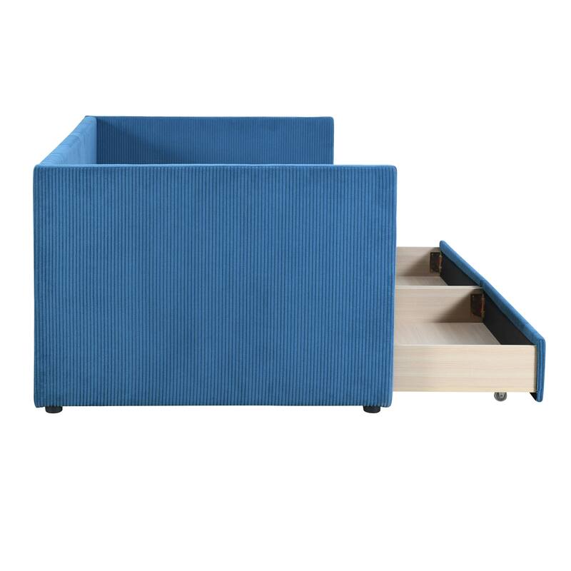 Elegant Twin Corduroy Daybed with Drawers, Sturdy Plywood Frame, Upholstered Tufted Headboard, Ideal for Small Spaces