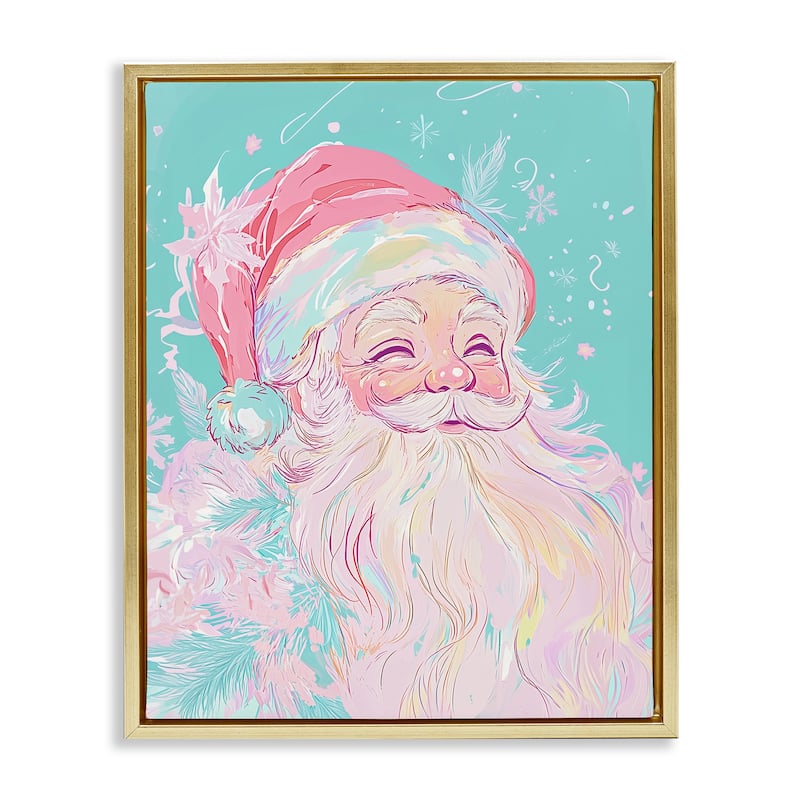 Stupell Pastel Jolly Santa Claus Framed Floater Canvas Wall Art Design By Arlington Prints - 25 x 31 - Gold