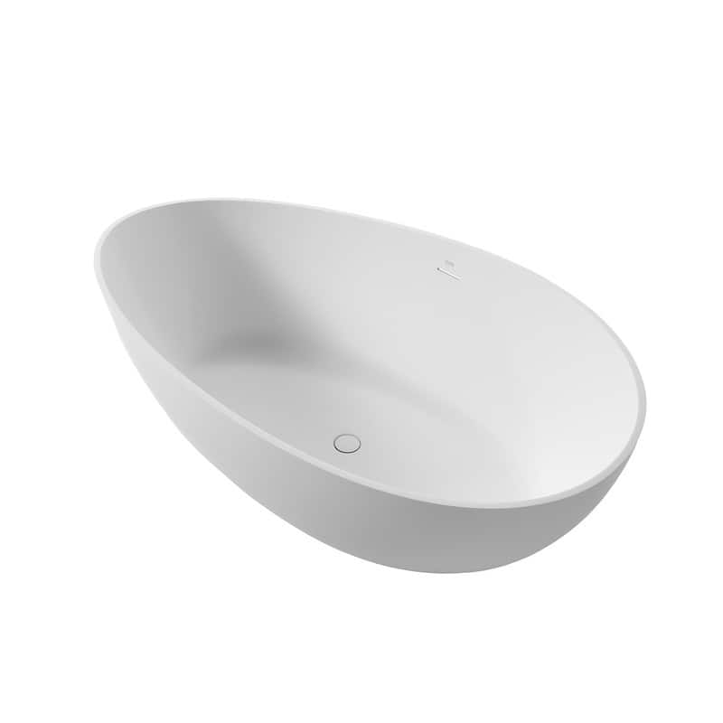 Vanity Art 63" X 37" White Stone Freestanding Soaking Bathtub