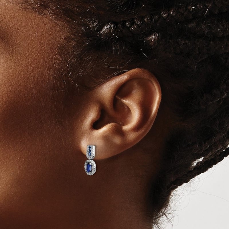 Curata 14k White Gold Diamond and Sapphire Post Earrings - 18x7mm Wide