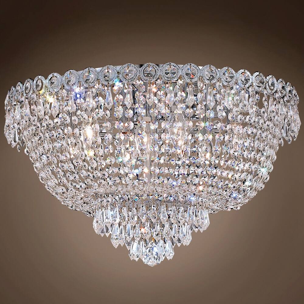 Empire Design 9 Light 20" Chrome Flush Mount With Clear European Crystals - 12.00