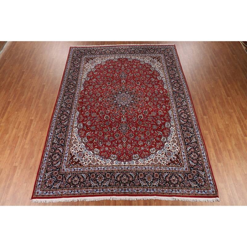 Red Floral Kashan Turkish Area Rug Home Decor Machine-Made Carpet - 9'9" x 13'4"