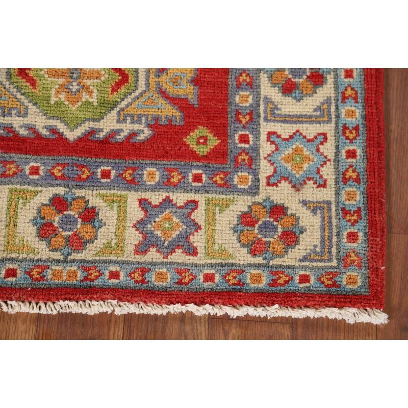 Red Traditional Kazak Foyer Rug Hand-Knotted Wool Carpet - 2'0" x 3'0"