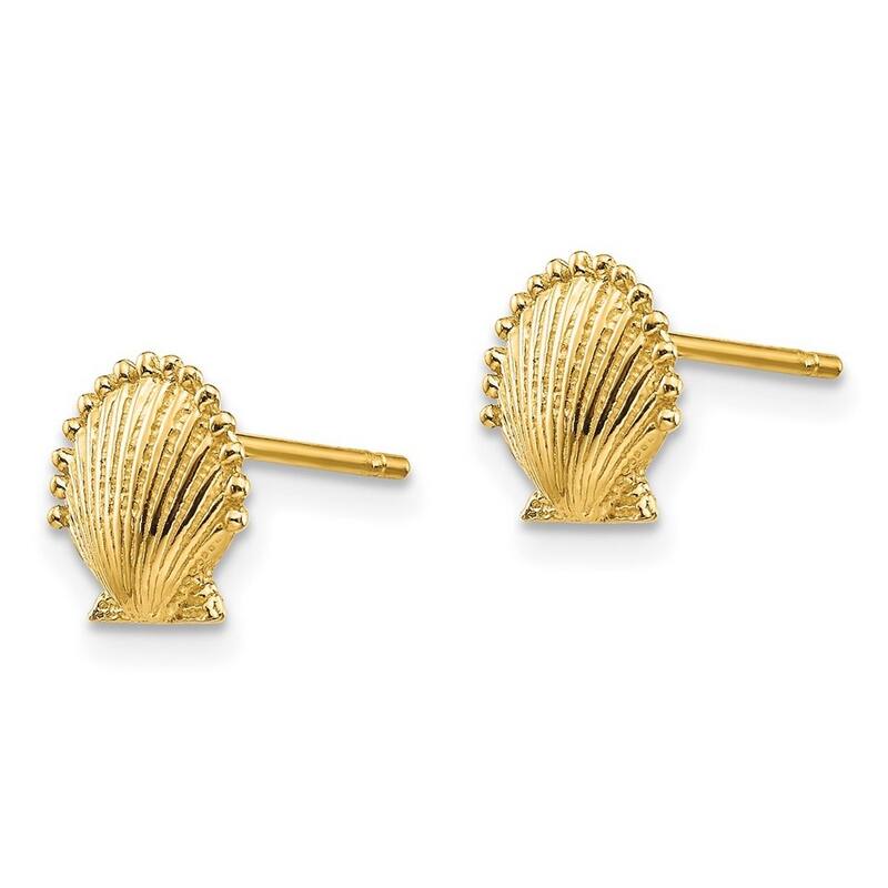 Curata 10k Yellow Gold Scallop Shell Post Earrings - 7.45x8.17mm