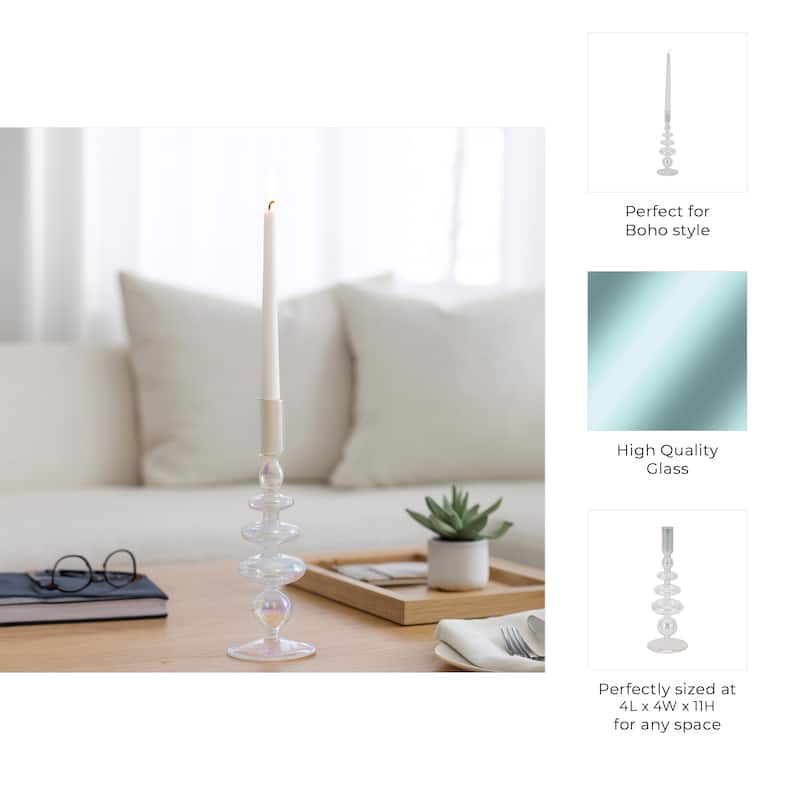 Sculptural Glass Candle Holder with Rounded Accent Base - Modern Tabletop Candle Holder for Any Room