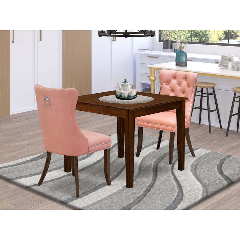 East West Furniture Dining Room Set Includes a Square Solid Wood Table and Parson Chairs, Antique Walnut (Pieces Options) - OXDA3-AWA-23