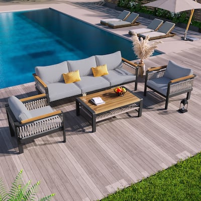 4-Piece Outdoor Sectional Sofa Set with Water-Resistant Cushions