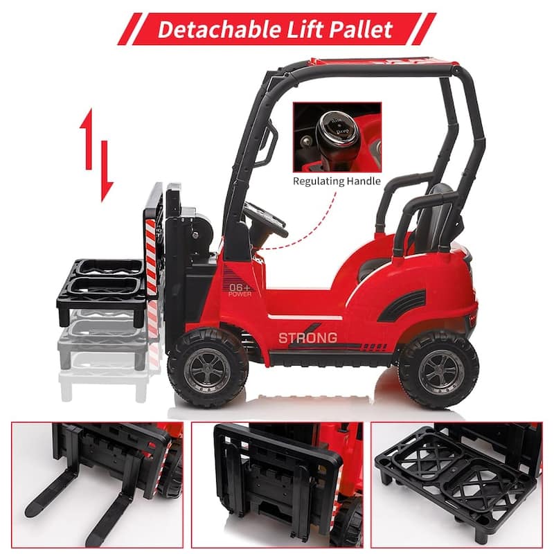 12V Ride-On Forklift for Kids, Electric Construction Car with Remote Control, Liftable Fork and Pallet