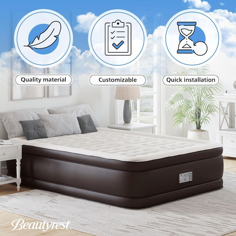 Beautyrest 18" Duet Queen Size Air Mattress - Adjustable Plush/Firm Sides, Edge Support, High-Speed Pump