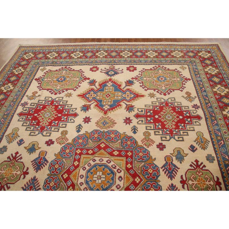 Geometric Kazak Rug Hand-Knotted Bedroom Wool Carpet - 8'11"x 11'8"