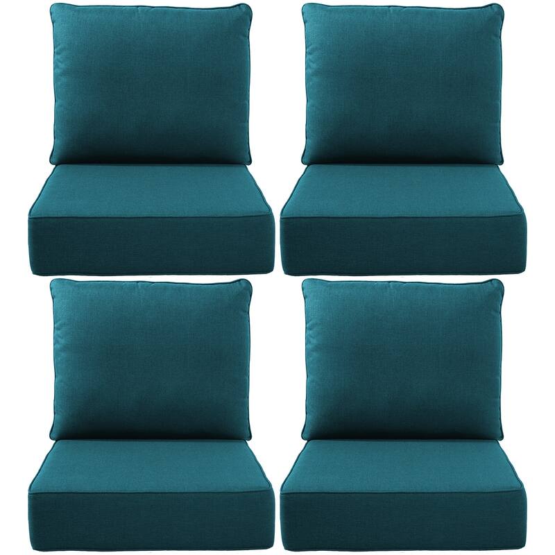 Gymojoy 24"x22"x6" Patio Thick Cushions & Pillows Set - Deep Seat Indoor/Outdoor Water & Fade Resistant - Four Sets - Peacock Blue