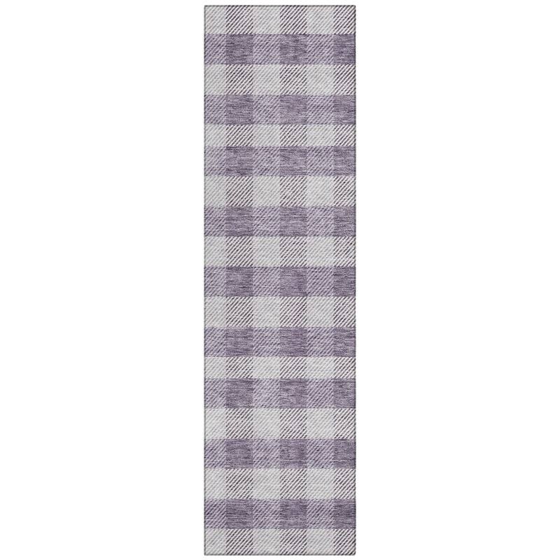 Machine Washable Indoor/ Outdoor Chantille Plaid Stripe Rug
