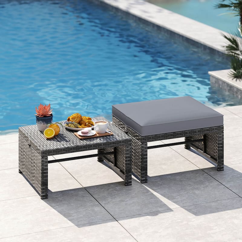 Costway Patio Ottomans Set of 2 PE Rattan Footstools with Removable - See Details