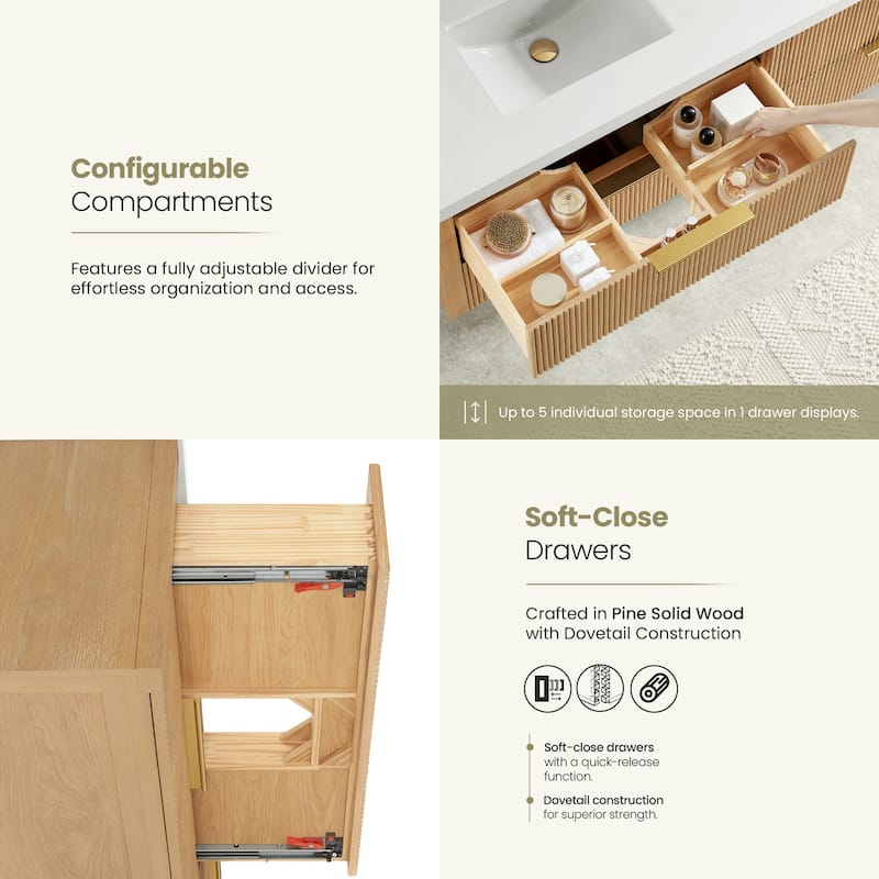 Barcelona Floating Bath Vanity with Quartz Stone Top without Mirror