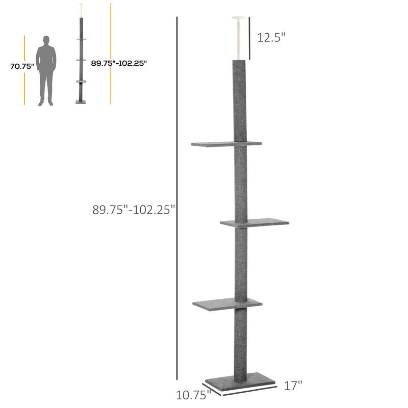 PawHut Floor-to-Ceiling Cat Tree Cat Climbing Tower with Sisal-Covered Scratching Posts Natural