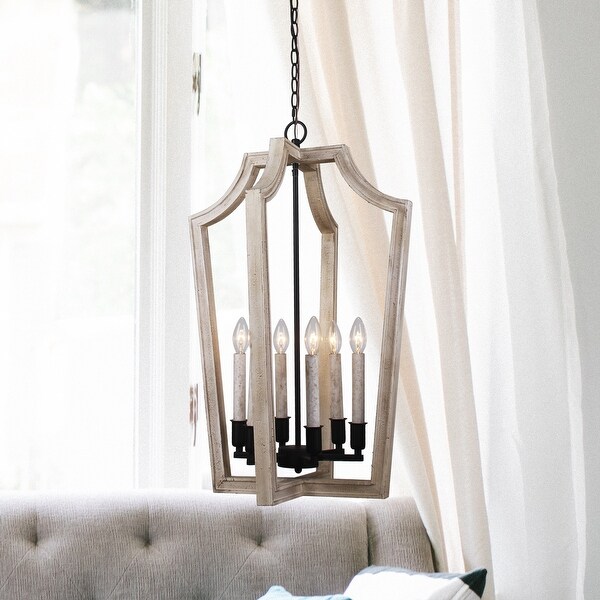 Shop Lantern 6-light Pendant Lights Distressed White Wood ...