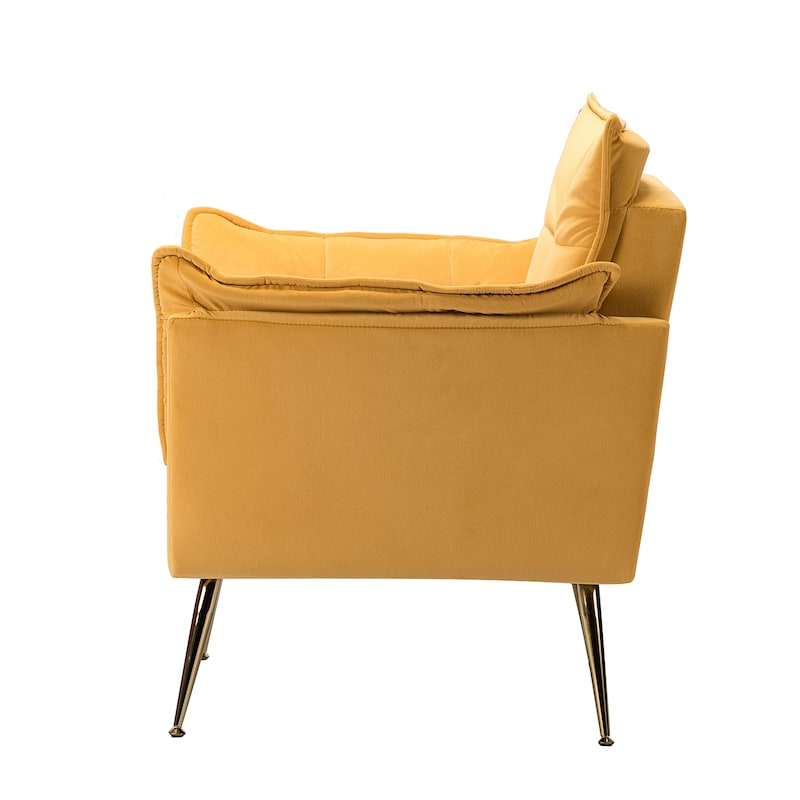 1ida Modern Velvet Tufted Padded Cushion Armchair with Golden Metal Legs by HULALA HOME