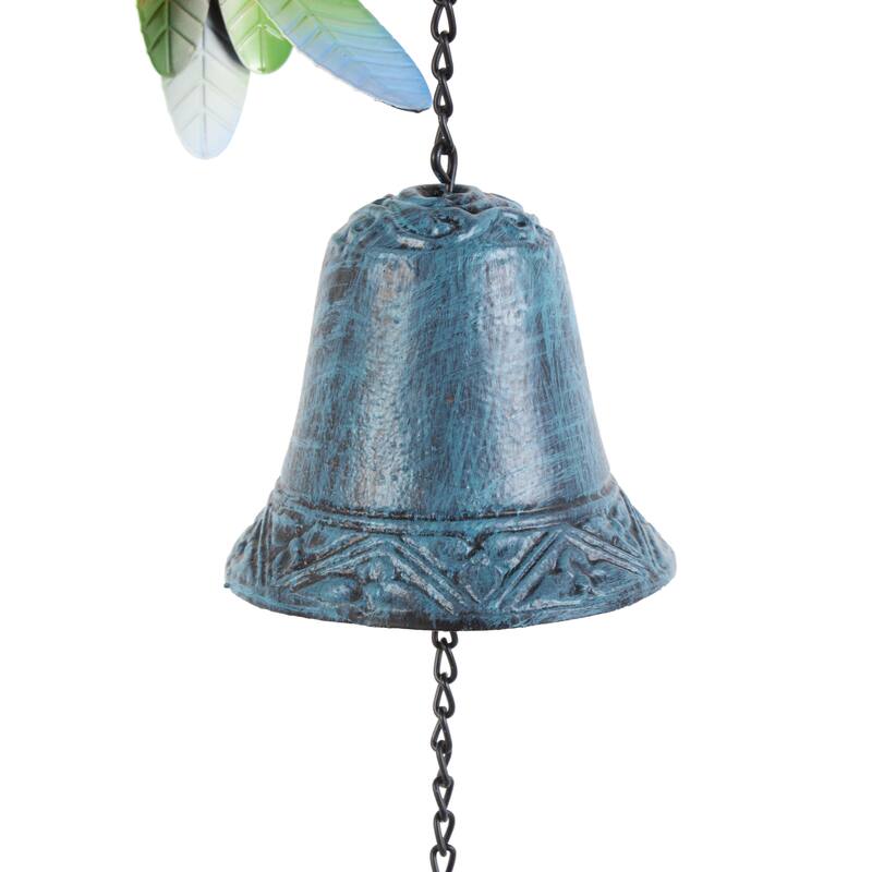 Metal Parrot Handmade Perched Windchime with Hanging Bell - Red - Roche River Decor