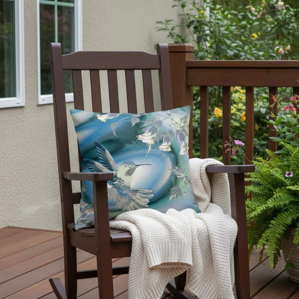 HomeRoots 18" X 18" Blue and White Bird Blown Seam Floral Indoor Outdoor Throw Pillow - 18.00' X '18.00' X '5.00