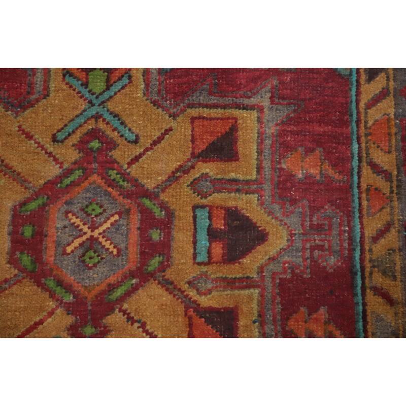 Hand Knotted Oriental 100% Wool Carpet Traditional Geometric Red Ardebil Runner Rug - 10' 2'' X 3' 3''