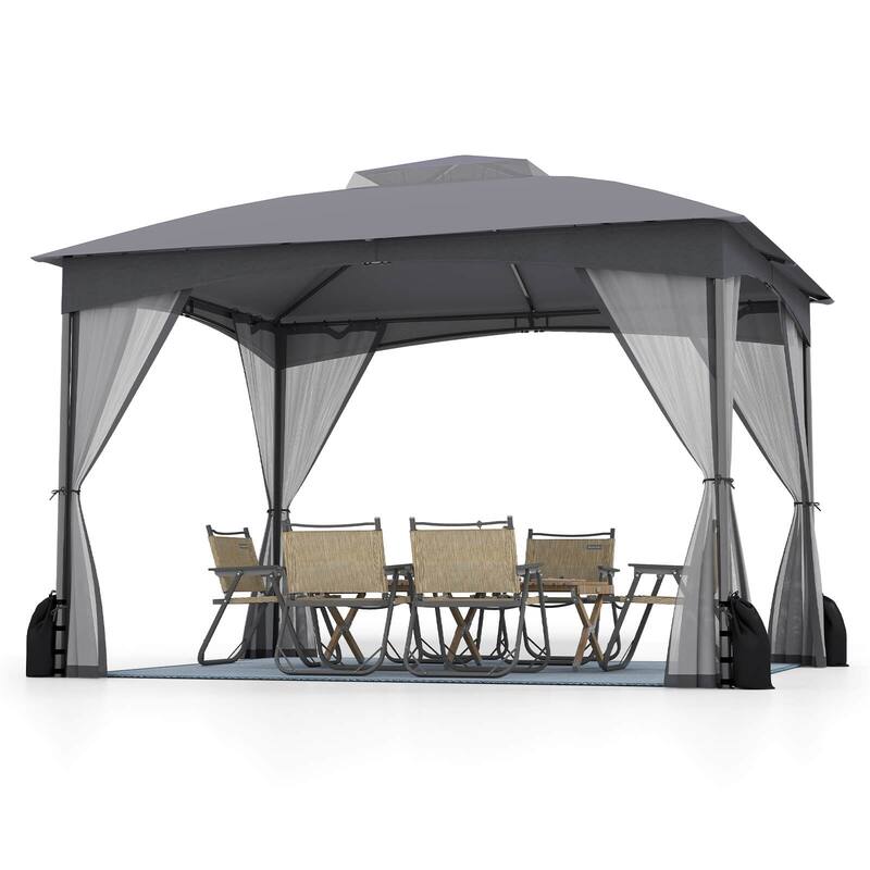 Costway 10 X 10/12 FT Patio Gazebo with Netting Walls 4 Sandbags