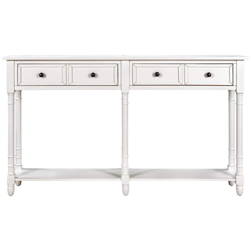 Solid Wooden Console Sofa Table, With 2 Drawers, Bottom Storage Shelves, Easy Assembly, Farmhouse Console Sofa Table