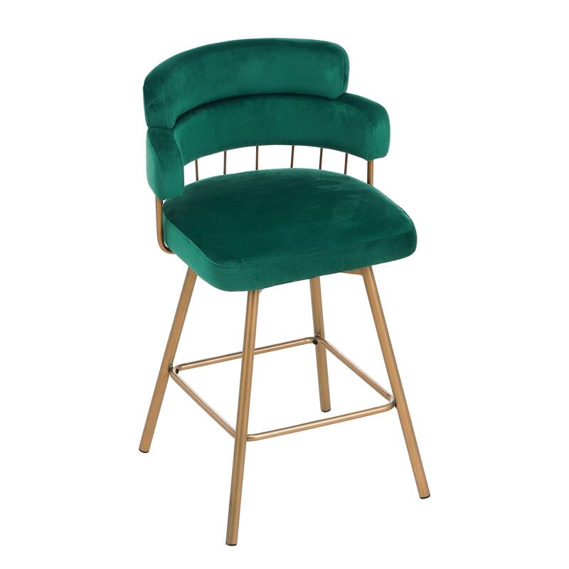 Roomfitters 26-Inch Swivel Counter Height Bar Stools Set of 2, Modern Industrial Upholstered Bucket Seat with Golden Legs, Green