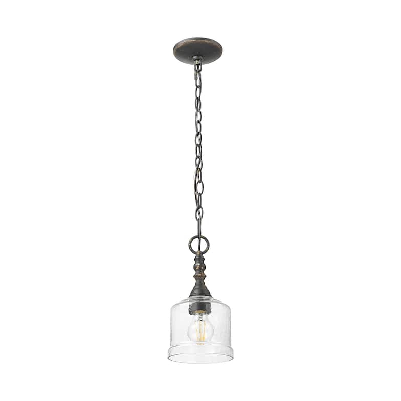 Golden Lighting Keating 1-light Pendant in Antique Black Iron and Hammered Water Glass - Gold
