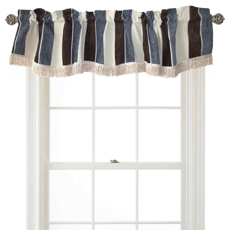 Violet Linen Decorative Deluxe Chenille, Striped Design, 60" x 15", Straight, Rod Pocket Curtain Valance - Brown
