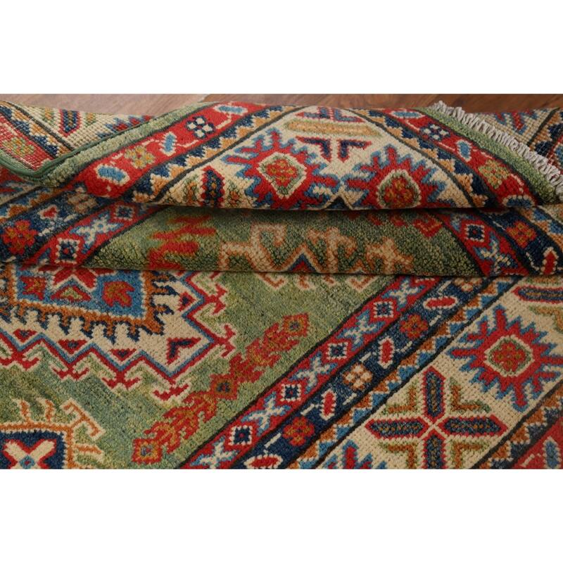 Light Green Kazak Oriental Accent Rug Handmade Wool Carpet - 3'2" x 4'11"