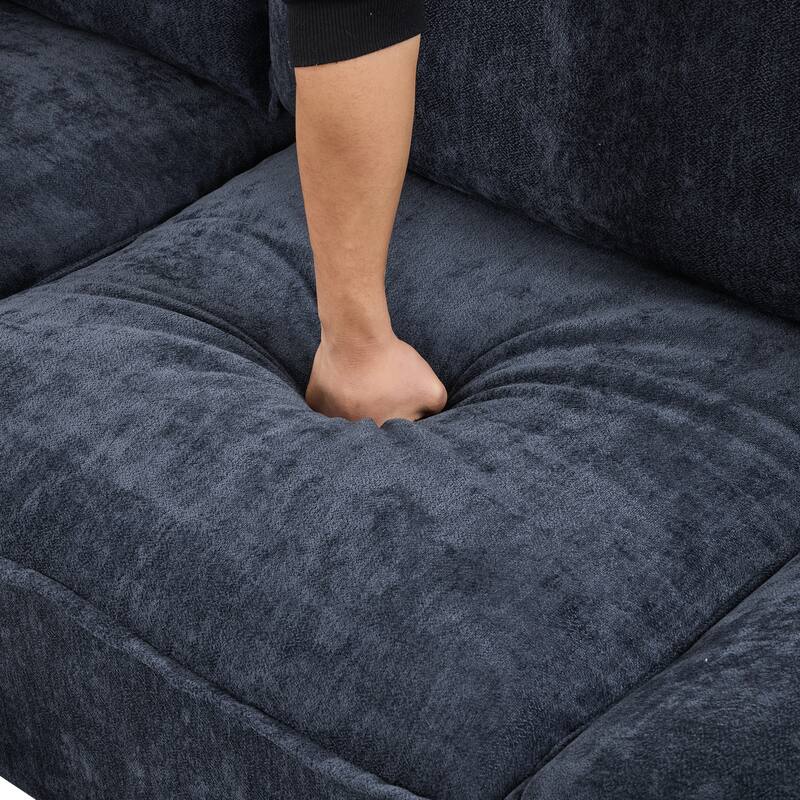 90" Chenille U-Shaped Sectional Sofa with Movable Ottoman, Coffee Table with Hidden Charging Devices, and Free Configurations