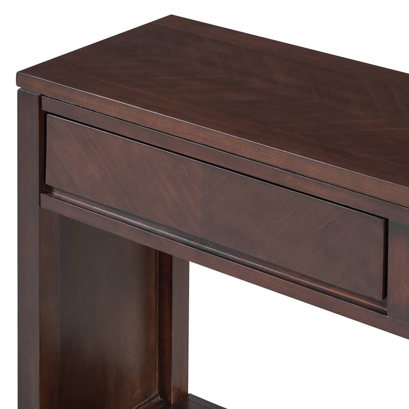 55" Rustic Wooden Entryway Console Table with Storage Drawers & Open Shelf