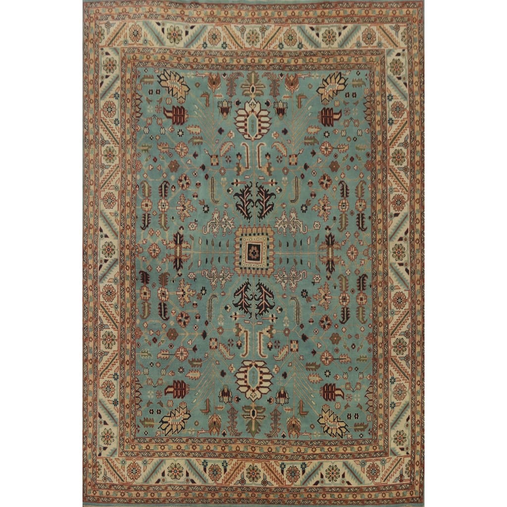 Hand-knotted Transitional Wool Carpet Blue Oushak Rug Floral Oriental Area Rug - 14' 10'' X 11' 10''