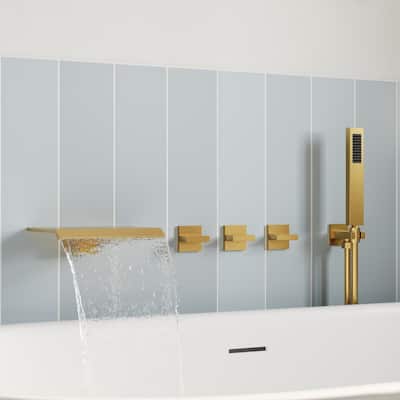 GRANDJOY Wall Mounted 3-Handle Tub Shower Faucet with Handheld Shower and Waterfall Tub Spout