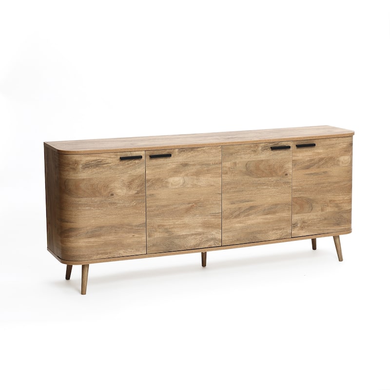Natural Oak Manufactured Wood 4-Door Sideboard Cabinet - 71" Wide