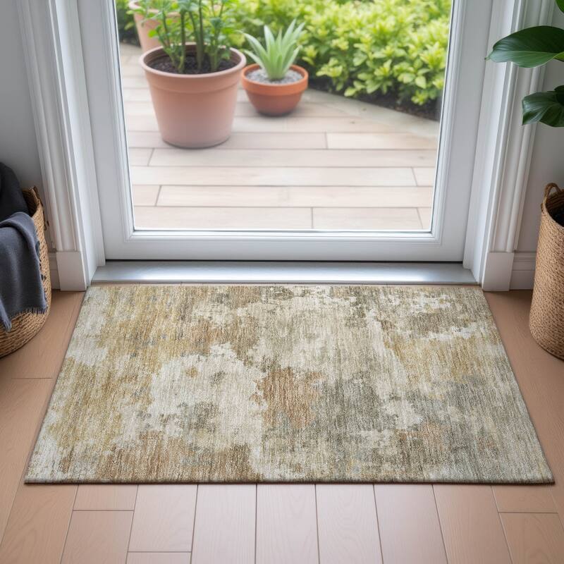 Machine Washable Indoor/Outdoor Abstract Blend Chantille Rug