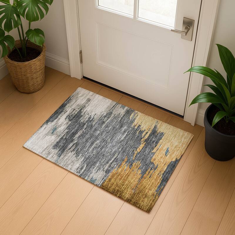 Premium Washable Super Soft Abstract Glam Mayfield Rug - Gold - 1'8" x 2'6"