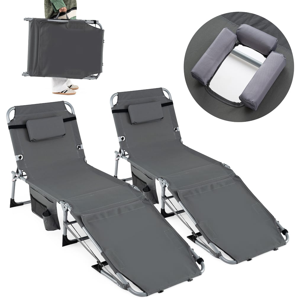 Gymax 2PCS Tanning Chair w/Face Arm Holes 4-Level Backrest & Head